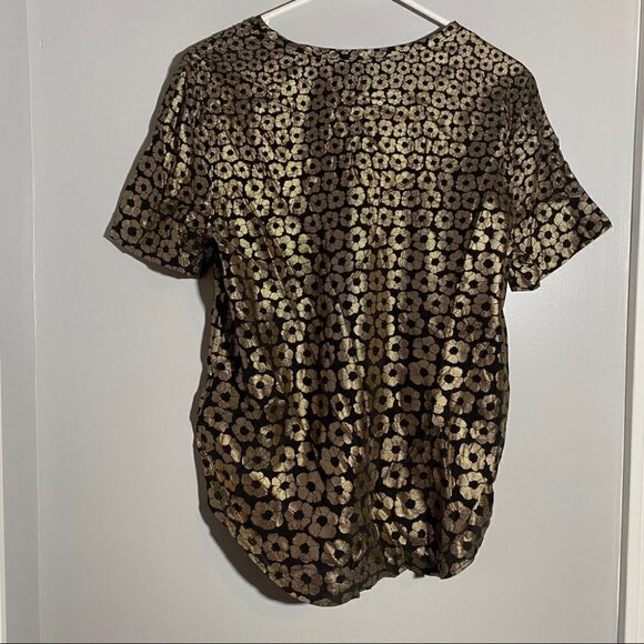 Equipment Gold Floral Silk Short Sleeve Blouse - Picture 5 of 7